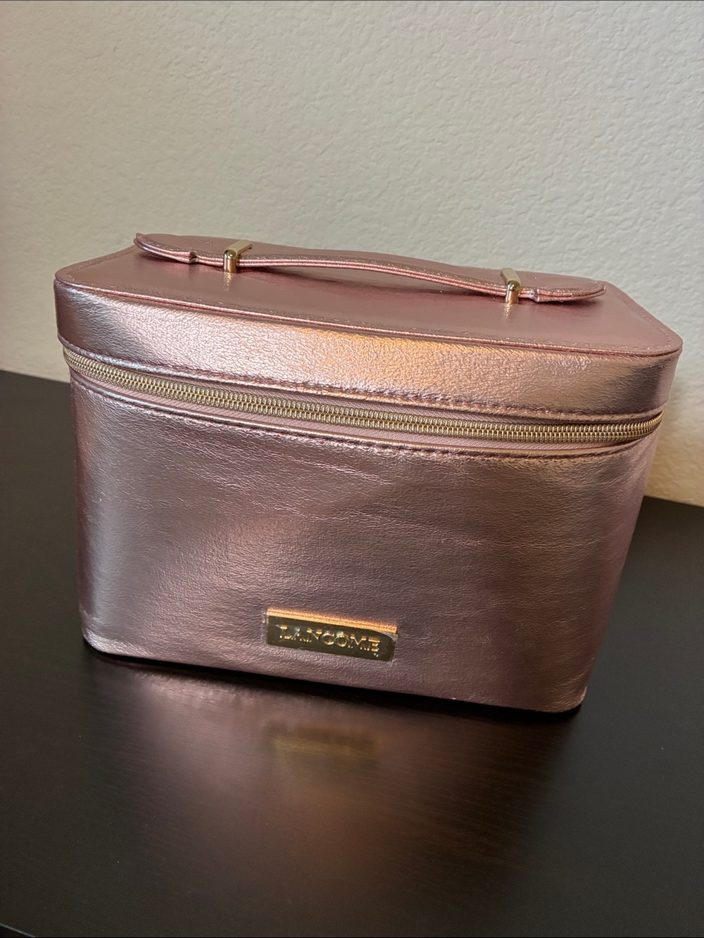 Lancome Metallic Rose Gold Cosmetic Train Case